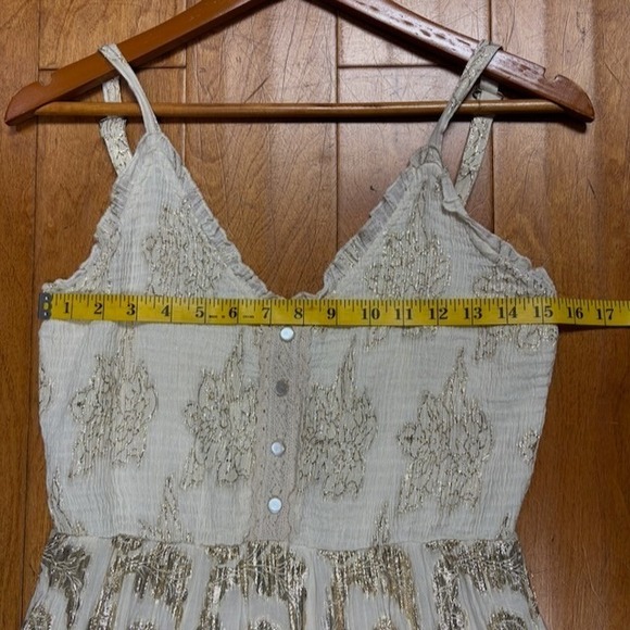 ME 2 Magic Maxi Dress Size L Fairy Boho Crochet Gold Cottage Festival Tiered - Picture 8 of 14